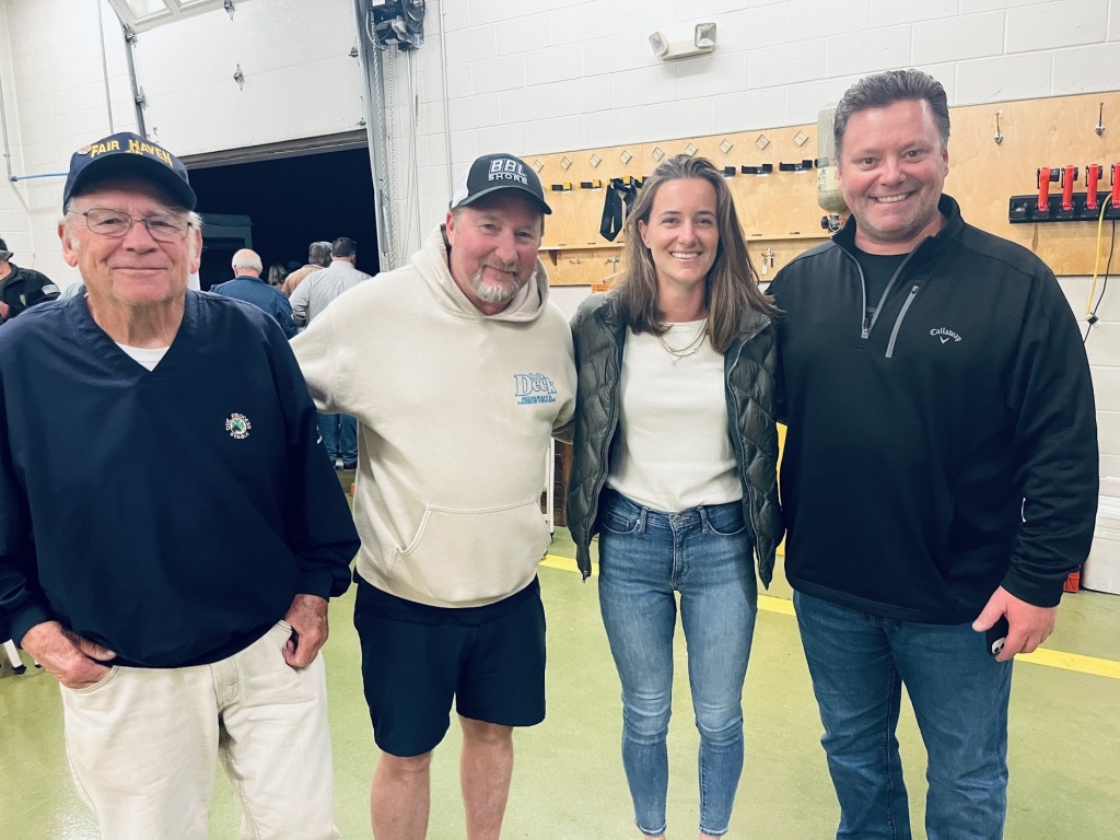 Ana Anttonen, newest Fire Police member of the Fire Department, with Life Member Vin Feeny, Captain David Kearns and Fire Police member Bob Silva.